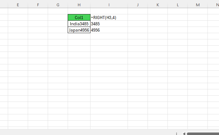 Right formula in Excel