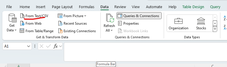 excel get data from text/csv