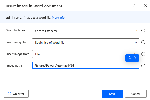 2nd step to convert image to pdf in power automate