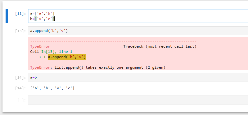 2.List append in python throw error it takes only one argument two given