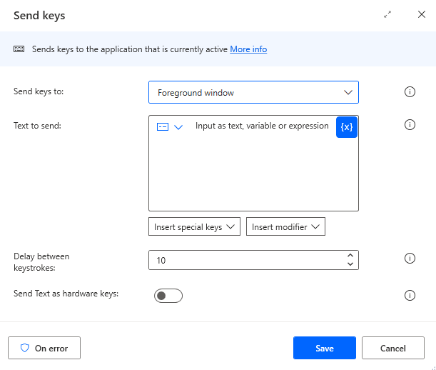 Power Automate Send keys