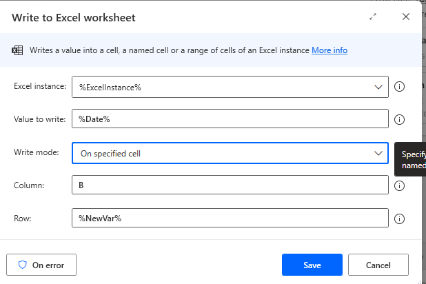 How to use Write to excel worksheet in Power automate actions