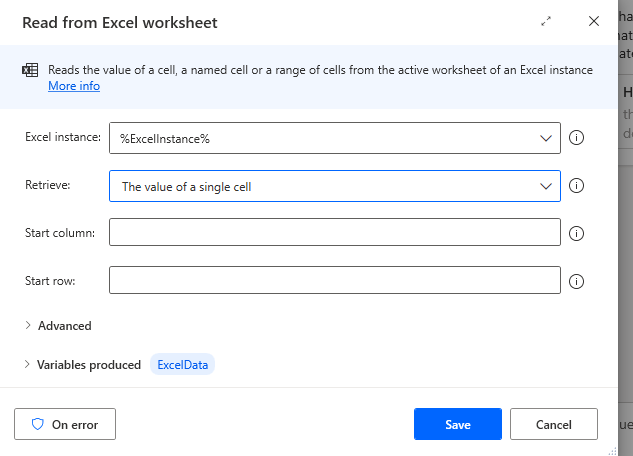 Read values from excel sheet