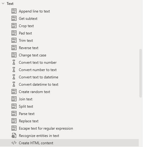 Power Automate text Actions