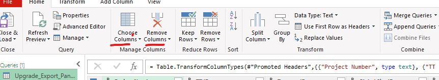 Remove & choose Columns in power query