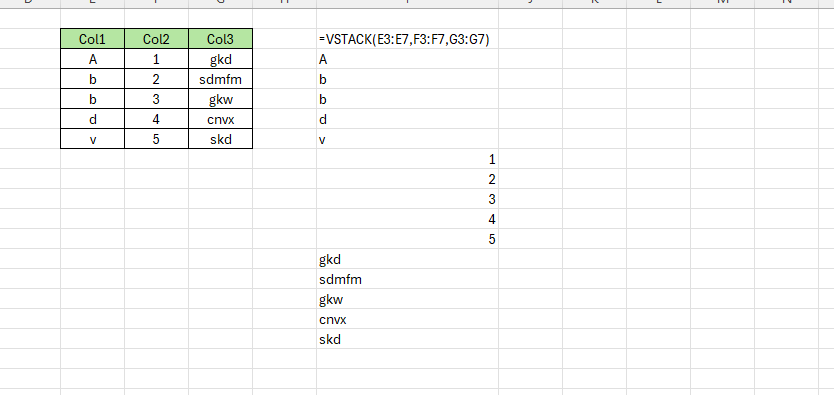 how to use vstack formula in excel