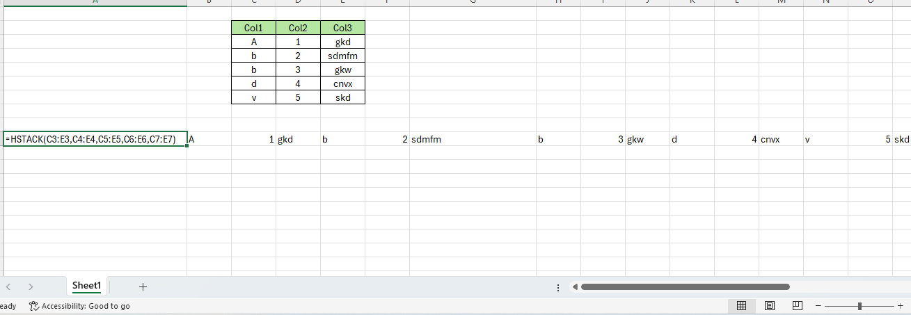 Hstack formula in excel