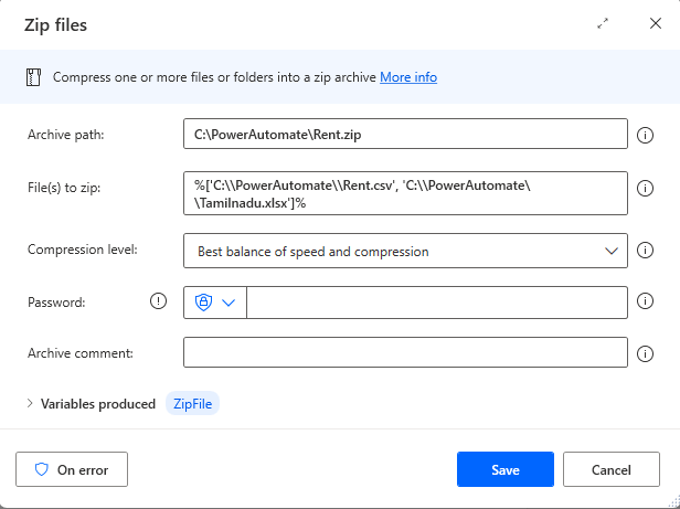 Convert to zip file in power automate