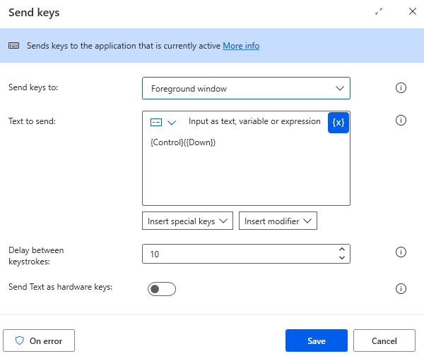 send control +down keys in oracle EBS